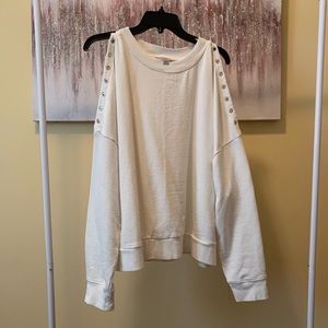 Allsaints Peek A Boo Shoulder White Sweatshirt